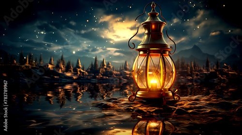Arabic lantern of ramadan celebration background illustration photo
