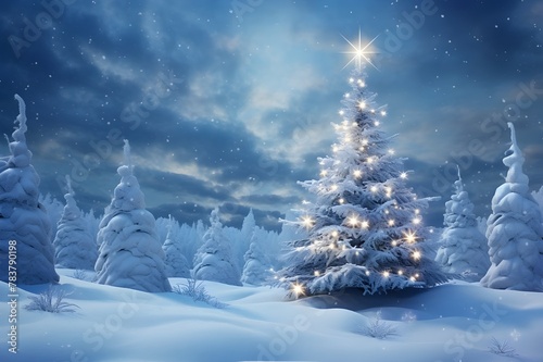 HD Winter Wonderland Scene Glowing Christmas Tree and © Ansaar