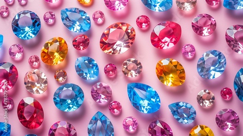 Assorted Colored Gemstones on Pink Background