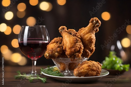 fried chicken with wine glass photo