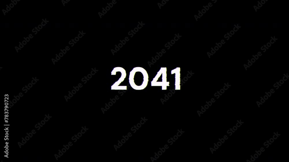 2041 text with screen effects of technological failures. Spectacular screen glitch with various kinds of interference. Looped