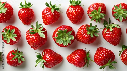 Fresh Strawberries Arranged on White Background