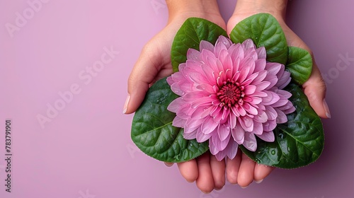 female hands holding a pink flower