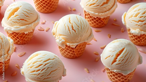 Scoops of Vanilla Ice Cream in Waffle Cones