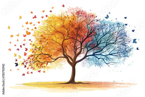 A tree with leaves that change color with the seasons  creating a sense of transformation and renewal.