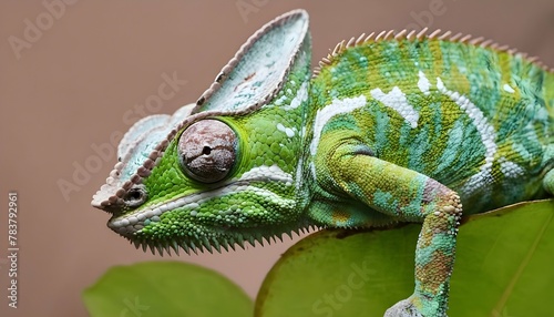 A-Chameleon-With-Its-Skin-Camouflaged-Against-A-Le- 2