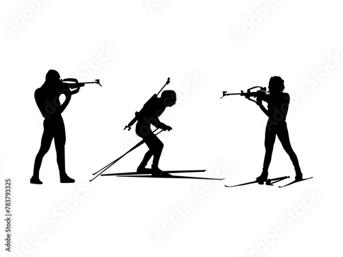 Biathlon Silhouette. Set of biathlon silhouettes isolated on a white background. 