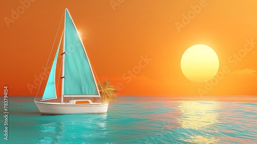 Sunset sailing, ocean journey, tranquil seascape, peaceful and picturesque