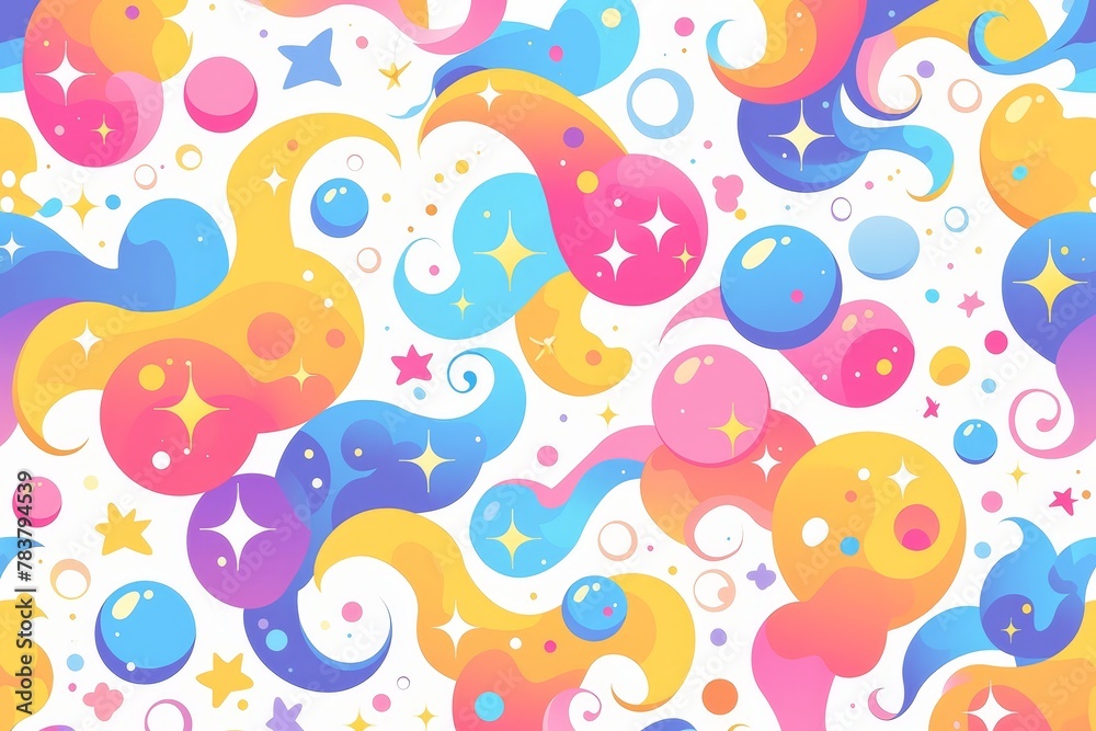 Colorful retro pattern with abstract shapes and bubbles