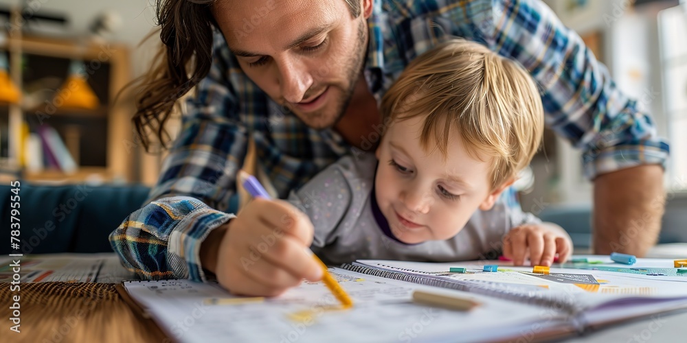 Fototapeta premium Parent and child weekly planner, close-up, shared activities highlighted