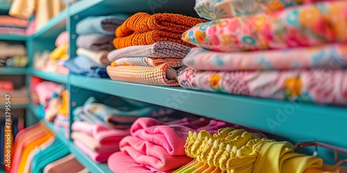 Closet organizer for kids' clothes, sorted by day, close-up, bright and cheerful  © Thanthara