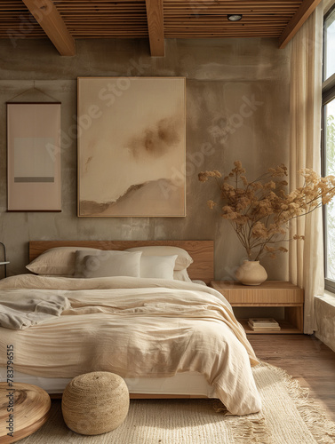 Japanese Minimalist Bedroom with Natural Tones