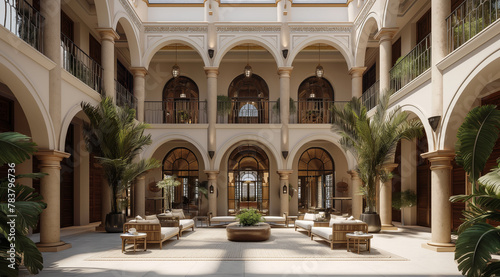 Mediterranean, Middle Eastern Luxurious Courtyard Oasis with Classical Architecture