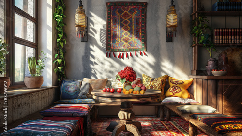 Cosy Moroccan-Inspired Seating Area with Colourful Decor