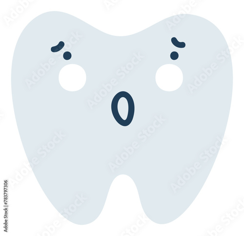 Gray worried tooth Emoji Icon. Cute tooth character. Object Medicine Symbol flat Vector Art. Cartoon element for dental clinic design, poster