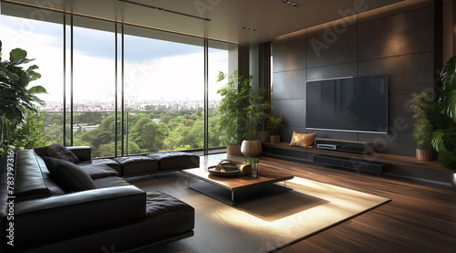 Modern Luxury Living Room with City View