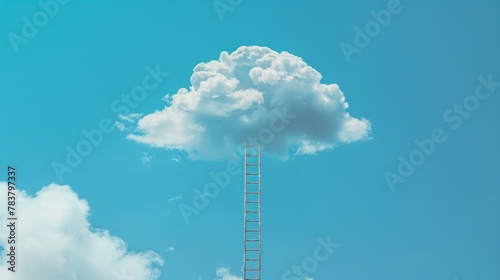 Ladder positioned against a sky backdrop, with a single cloud adorned