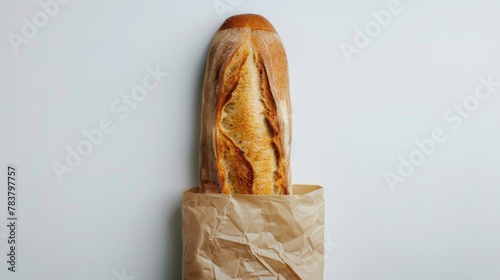 Paper bag for baguette on a clean white background photo