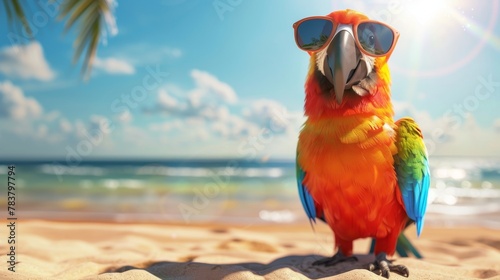 Stylish parrot on tropical beach