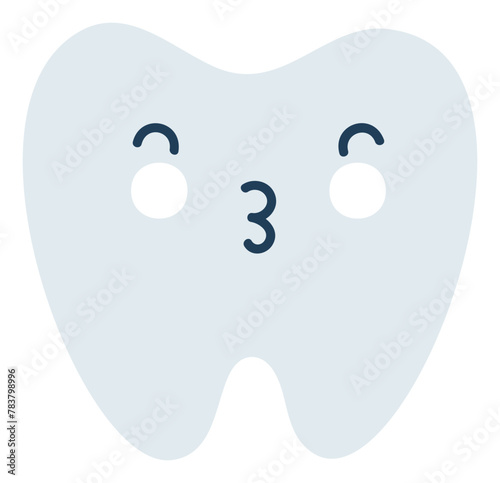 Gray tooth kiss Love Emoji Icon. Cute healthy tooth character. Object Medicine Symbol flat Vector Art. Cartoon element for dental clinic design, poster