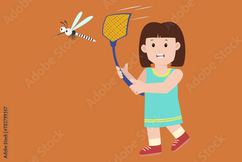 child hit mosquito. dengue fever and mosquito control concept