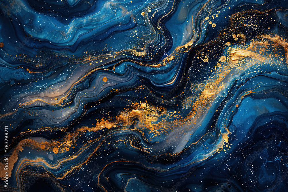 Luxurious Blue and Gold Swirling Marble Background with Sparkling Texture Luxurious Blue and Gold Swirling Marble Background with Sparkling Texture