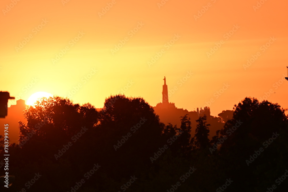 Sunrise with the Sacred Heart Monument in the background, Cerro de los Ángeles, Getafe, Madrid
