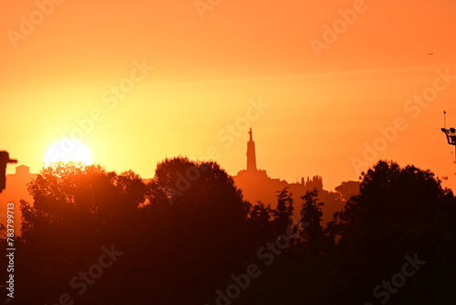 Sunrise with the Sacred Heart Monument in the background, Cerro de los Ángeles, Getafe, Madrid