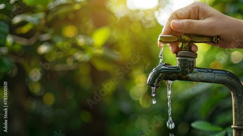 A hand turning off a dripping tap, every drop counts in water conservation