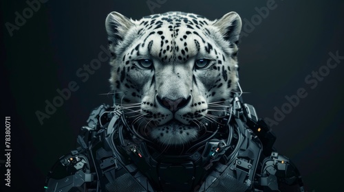 Cybernetic snow leopard with futuristic armor