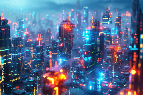  Cyberpunk-Inspired Futuristic City with Neon Lights and Skyscrapers