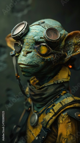 Futuristic alien creature with goggles portrait