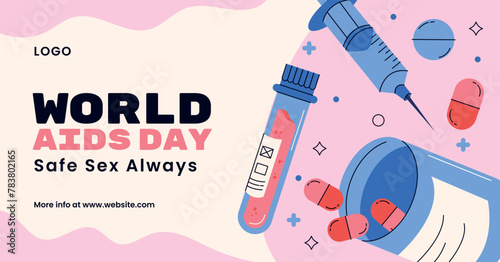 Flat social media promo template for world aids day awareness photo