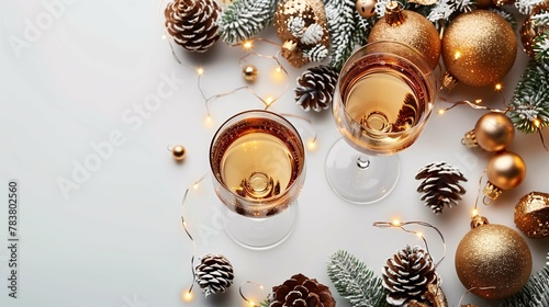 Festive Christmas Table Setting with Champagne and Decorations photo