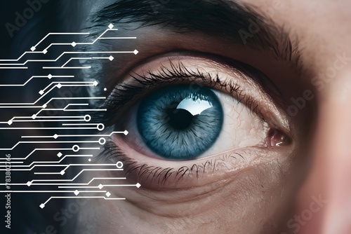 Closeup of human eye with digital circuit concept #783802766