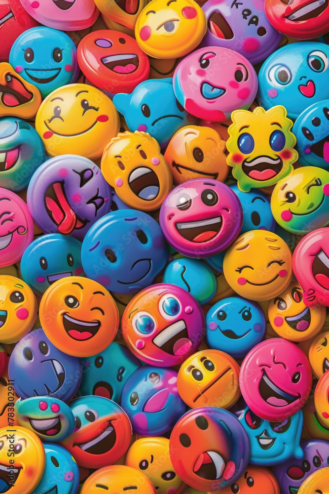 A collection of various smiley faces in different colors, showcasing a range of emotions and expressions A collection of various smiley faces in different colors, showcasing a range of emotions and expressions