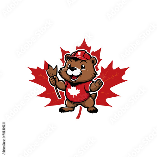 Creative Canadian Beaver vector logo design ideas. illustration maple leaf Canadian illustration. Beaver mascot logo with maple leaf