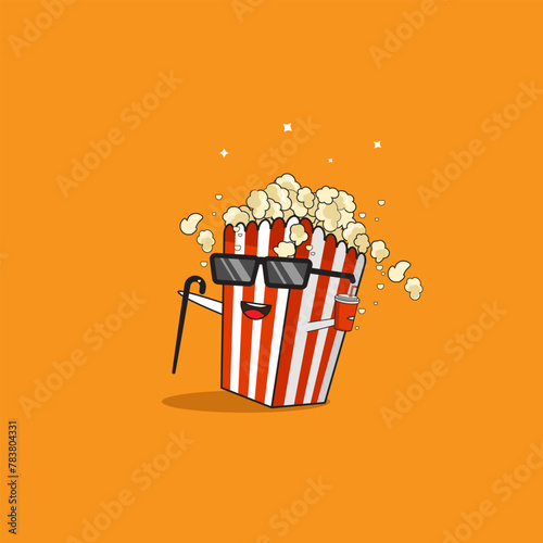 Vector illustration of Popcorn mascot, movie time