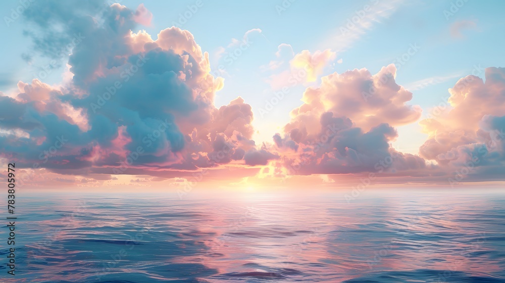 blue sky, sea, the sky has sunset and afterglow, clouds flow into the distance. For Design, Background, Cover, Poster, Banner, PPT, KV design, Wallpaper