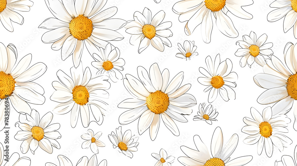 Hand-Drawn Daisies Pattern in a Vibrant on a White Background Hand-Drawn Daisies Pattern in a Vibrant on a White Background