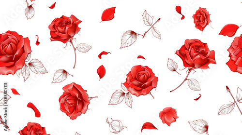 Red Rose Petals on White Background in Flat Design Style
