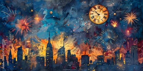 Dazzling New Year s with Fireworks over an Illuminated Cityscape at the Stroke of Midnight
