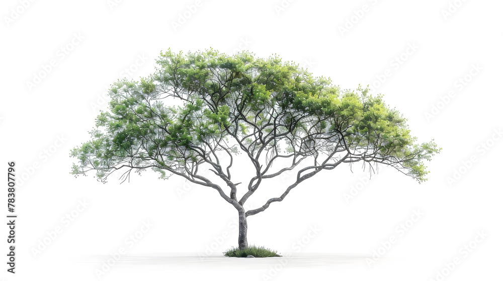 Acacia Tree Splendor: A 3D Masterpiece of Natural Beauty and on White Background