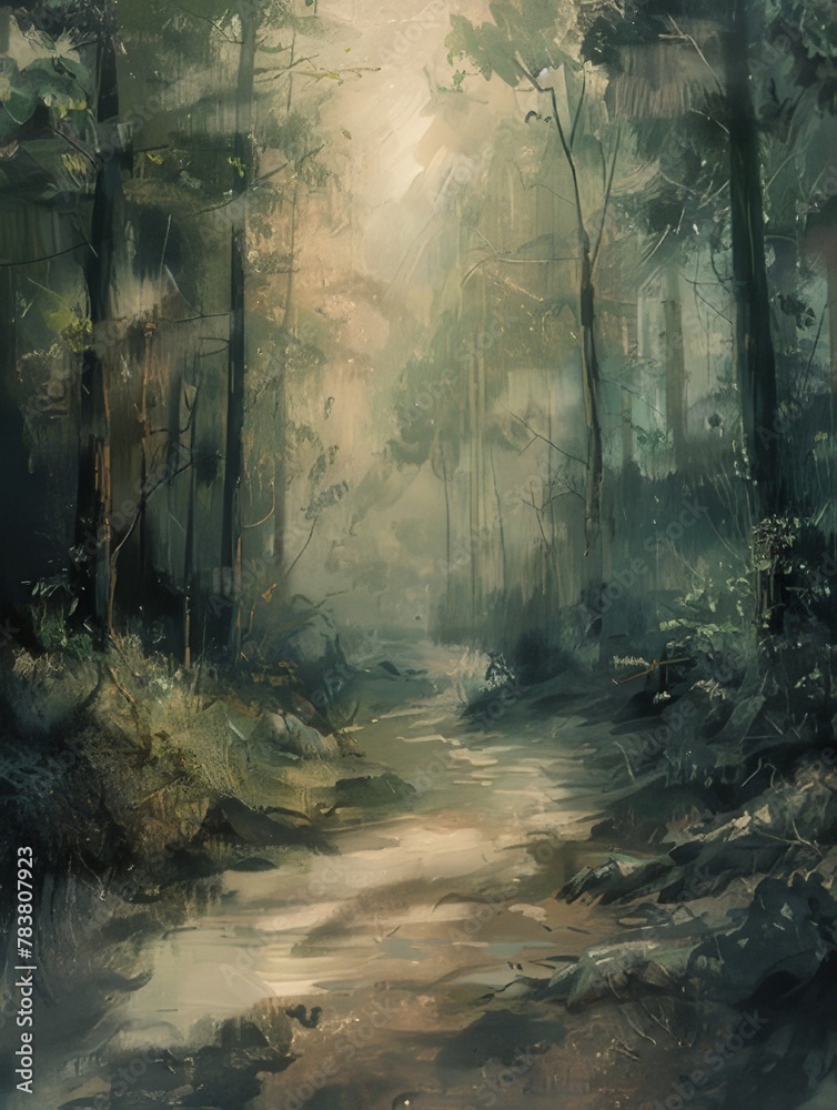 Foggy Forest Painting Landscape