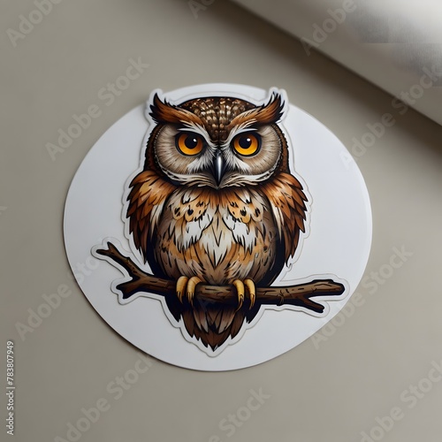 colorful owl sticker on white background photo