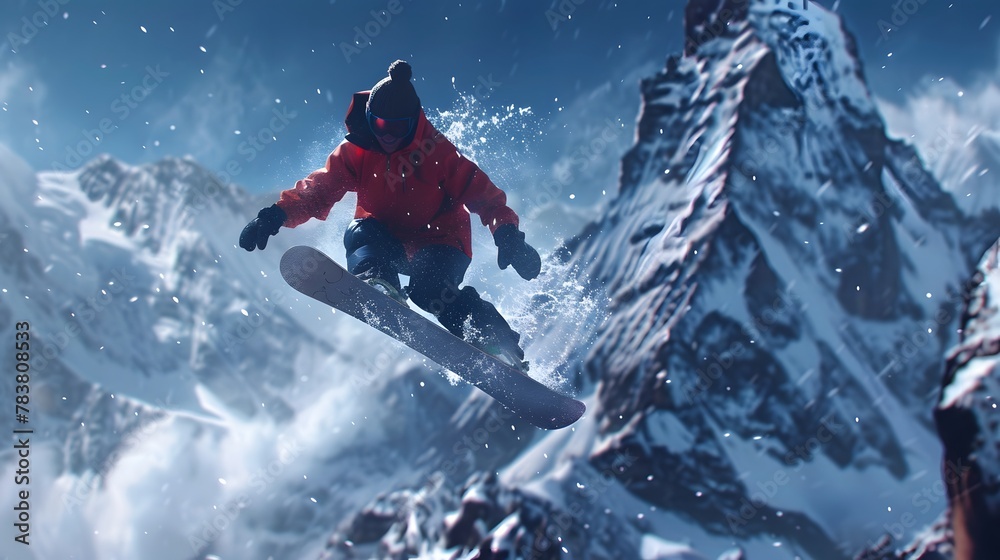 An athlete in a ski suit, he plunges down the slopes of a snowy mountain. gopro camera, in a photo journalism. For sport, snow, skiing An athlete in a ski suit, he plunges down the slopes of a snowy mountain. gopro camera, in a photo journalism. For sport, snow, skiing