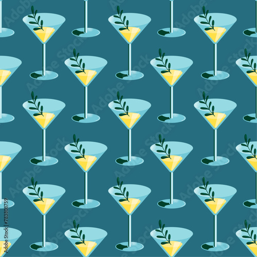 Seamless pattern cocktails. An illustration of classical drinks in different types of glasses. Vector illustration of summer cocktails isolated on background. Popular cocktails for design menu posters © Александра Симкина