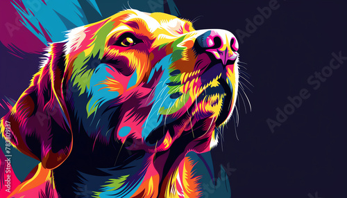 Transform celebrity pets into otherworldly beings through vector art, depicting them from a striking low-angle view Employ bold, vibrant colors and geometric shapes to create a visually captivating an photo