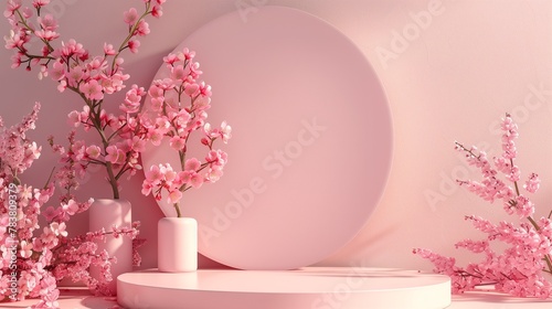 floral pink podium. geometric scene 3d abstract pastel. geometric pedestal background vector. presentation cover product theme background for sales online shopping, podium scene. pedestal podium.