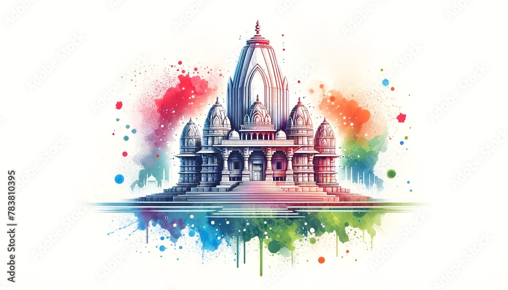 Watercolor illustration for gujarat day with a temple in gujarat.